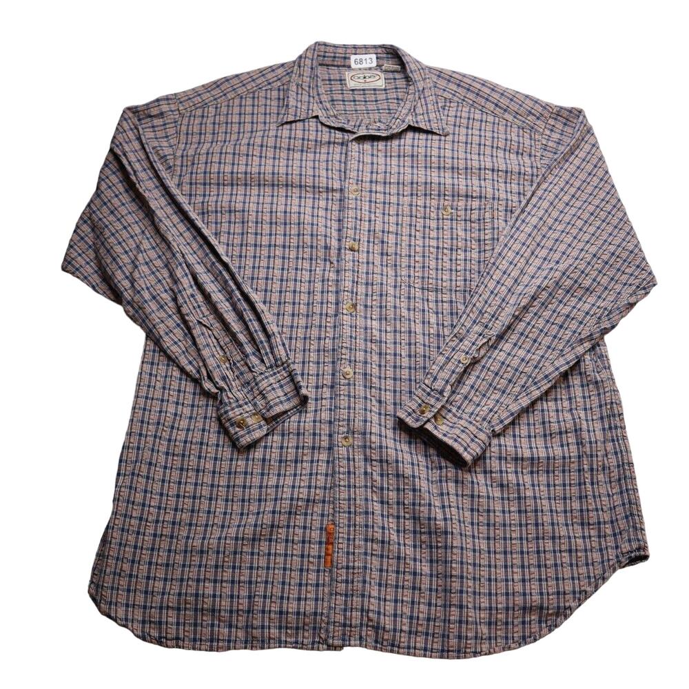 Oobe Shirt Mens XL Blue Pink Plaid Long Sleeve Button Up 100% Cotton Casual